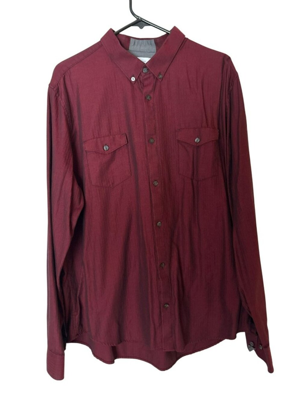 Calvin Klein Men's Burgundy/Black Tinted Button-Up Cotton Shirt Size XL
